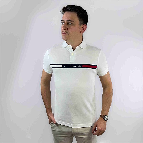 Polo Tommy Hilfiger Branco Hilfiger Chest Insert