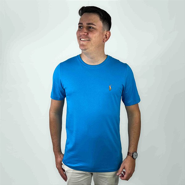 Camiseta Ralph Lauren Celeste Logo Colorido