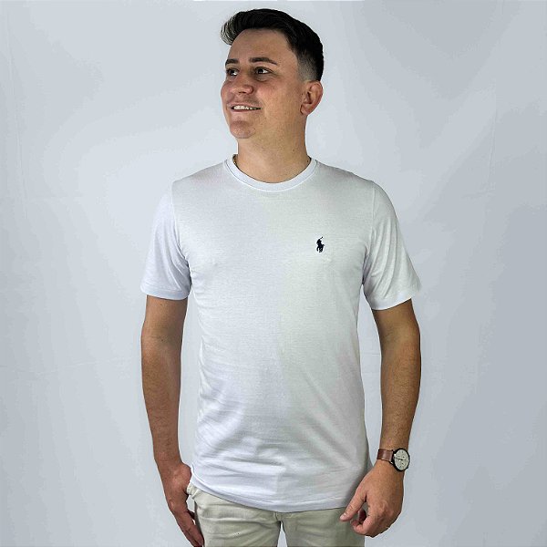 Camiseta Ralph Lauren Branco Logo Azul Marinho