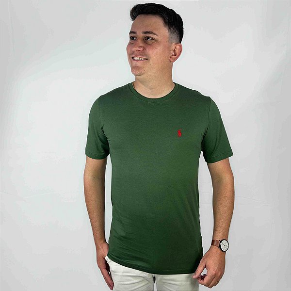 Camiseta Ralph Lauren Verde Militar Logo Clássico Vermelho