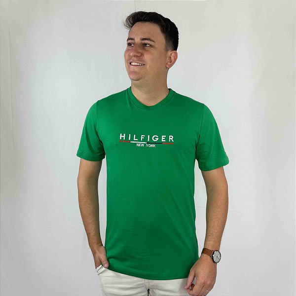 Camiseta Tommy Hilfiger Verde bandeira Bordado New York