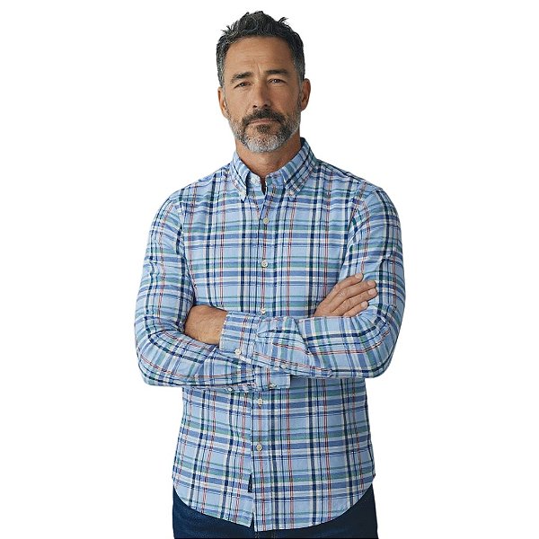 Camisa Ralph Lauren Manga Longa Oxford Xadrez Azul Claro Multicolor Classico Vermelho