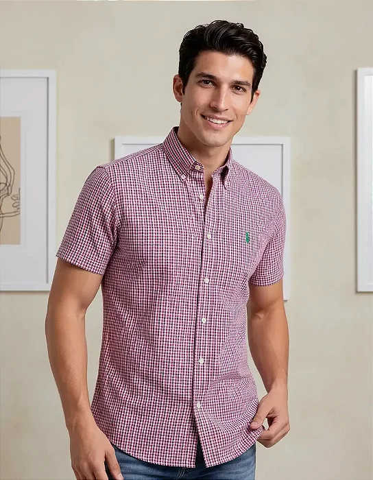 Camisa Ralph Lauren  Listrado Manga Curta Vermelho Logo Clássico Verde