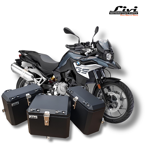 KIT BÁUS LATERAIS LIVI 35L + TOP CASE CENTRAL 43L BMW F750GS/F850GS + SUPORTES !