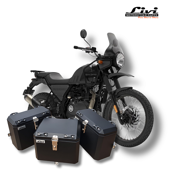 KIT BAÚS LATERAIS LIVI 35L + TOP CASE 43L ROYAL ENFIELD HIMALAYAN 400-411 COM SUPORTES !
