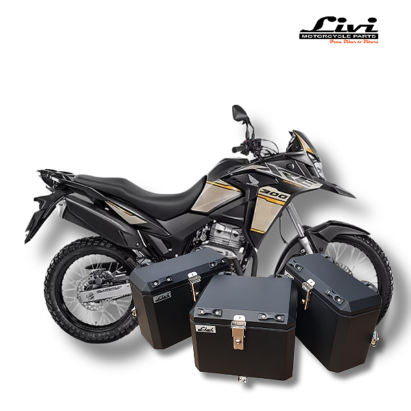 KIT BAÚS LATERAIS LIVI 35L + TOP CASE 43L HONDA XRE300 COM SUPORTES !