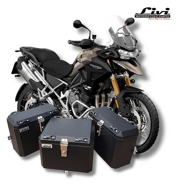 KIT BAÚS LATERAIS LIVI 35L + TOP CASE 43L TRIUMPH EXPLORER 1200 2016 ACIMA + SUPORTES !