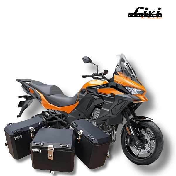 KIT BAÚS LATERAIS LIVI 35L+ TOP CASE 43L KAWASAKI VERSYS 1000 2016 ACIMA + SUPORTES !
