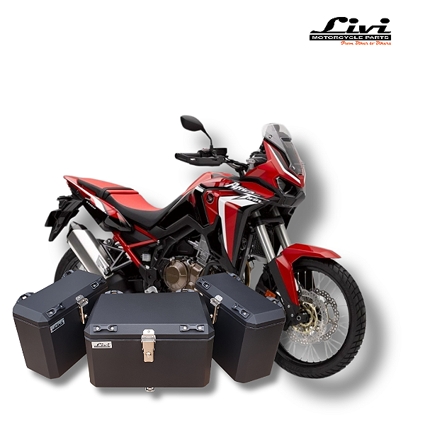 KIT BAÚS LATERAIS LIVI 35L + TOP CASE 50L HONDA ÁFRICA TWIN 1000 COM SUPORTES !