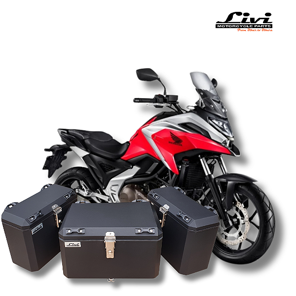 KIT BAÚS LATERAIS LIVI 35L + TOP CASE 50L HONDA NC 700 / NC 750X TODOS OS ANOS COM SUPORTES!