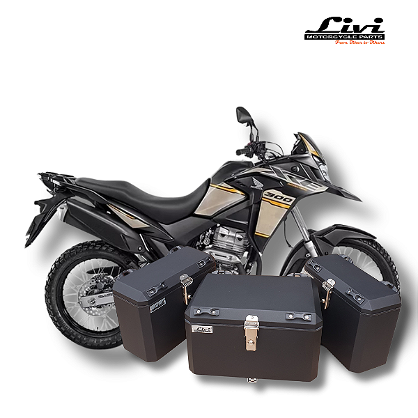KIT BAÚS LATERAIS LIVI 35L + TOP CASE 50L HONDA XRE300 COM SUPORTES !