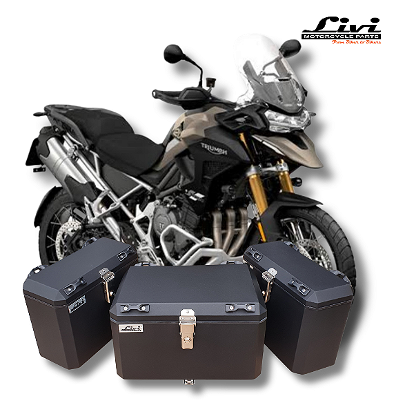 KIT BAÚS LATERAIS LIVI 35L + TOP CASE 50L TRIUMPH EXPLORER 1200 2016 ACIMA COM SUPORTES !