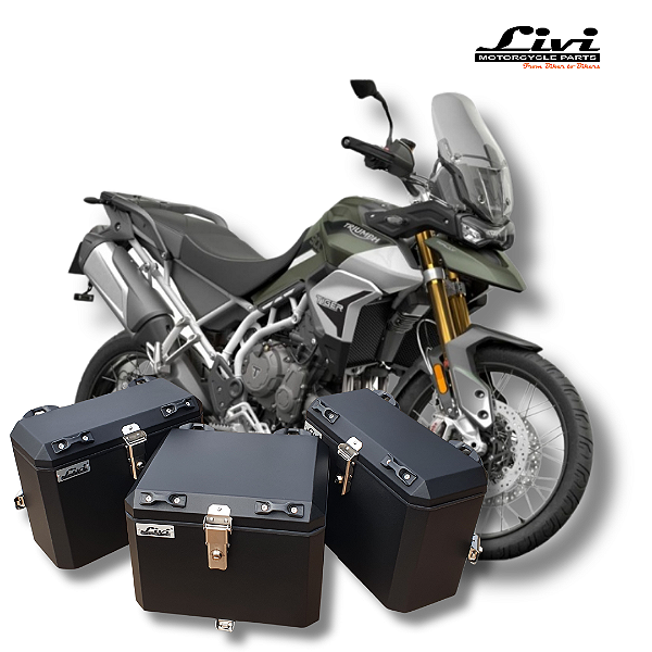 KIT BAÚS LATERAIS LIVI 35L + TOP CASE 43 L  TRIUMPH TIGER 900 ( ADAPTADOR  PARA SUPORTE ORIGINAL )