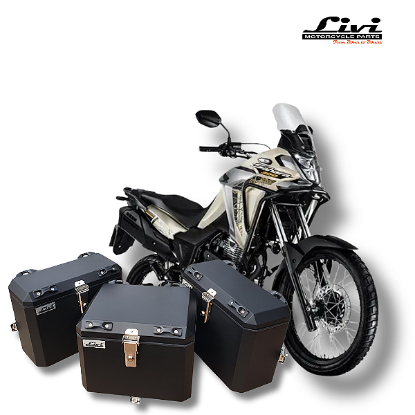 KIT BAÚS LATERAIS LIVI 35L + TOP CASE 43L HONDA SAHARA 300 COM SUPORTES !