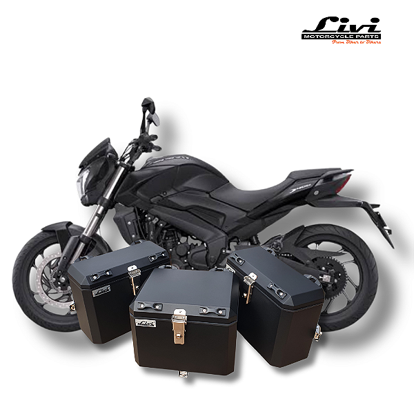 KIT BAÚS LATERAIS LIVI 35L + TOP CASE 43 L BAJAJ DOMINAR 400 COM SUPORTES