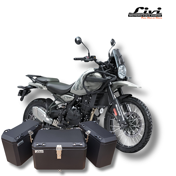 KIT BAÚS LATERAIS LIVI 35L + TOP CASE 50L HIMALKAYAN 450 COM  SUPORTES !