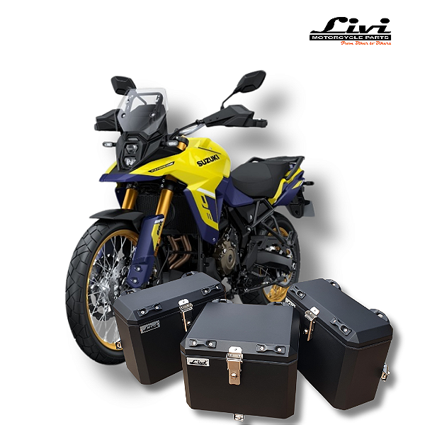 KIT BAÚS LATERAIS 35L + TOP CASE CENTRAL 43 L  SUZUKI V-STROM 800 DE + SUPORTES !