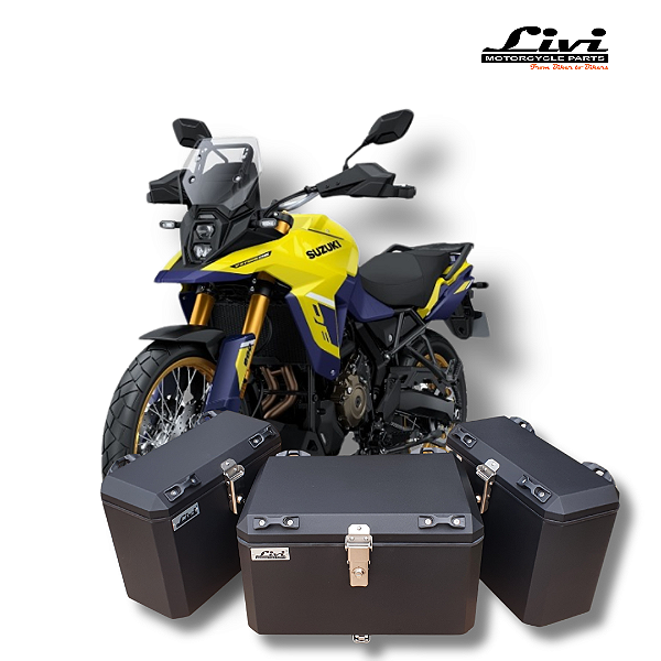 KIT BAÚS LATERAIS LIVI 35L + TOP CASE 50L SUZUKI V-STROM 800/800DE + SUPORTES