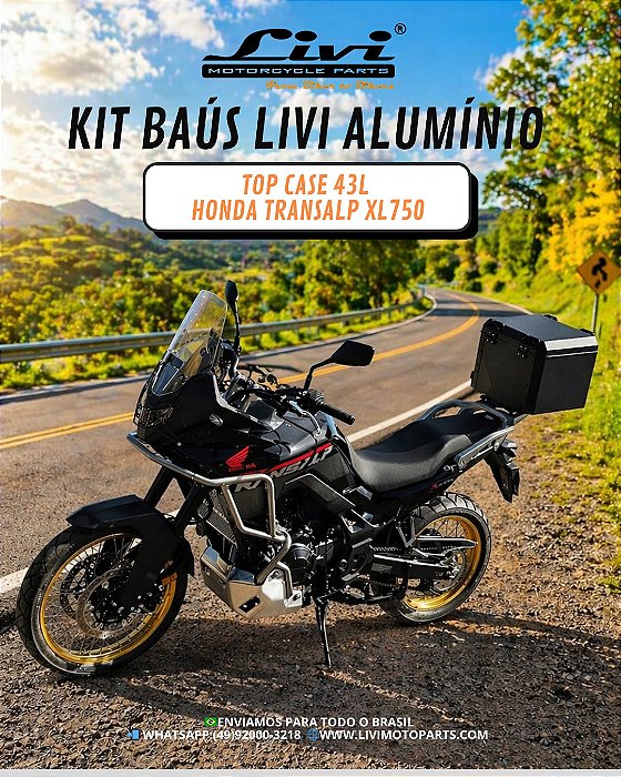 TOP CASE CENTRAL LIVI ALUMÍNIO 43L HONDA TRANSALP XL750 + SUPORTE