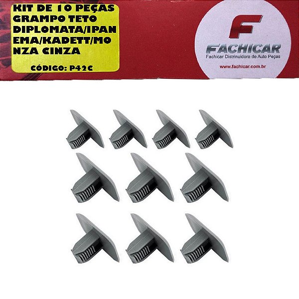 KIT DE 10 PEÇAS GRAMPO TETO DIPLOMATA/IPANEMA/KADETT/MONZA CINZA