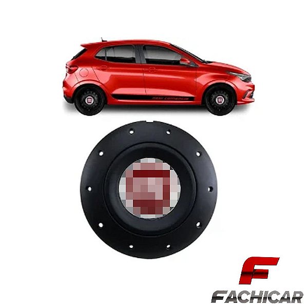 CALOTA CENTRO RODA EUROVAN FIAT PRETO FOSCO COM EMBLEMA VERMELHO GARRA BAIXA