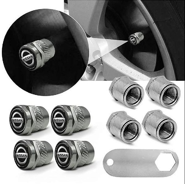 KIT TAMPA VALVULA PNEU G2 COM LOGO NISSAN CORES METAL