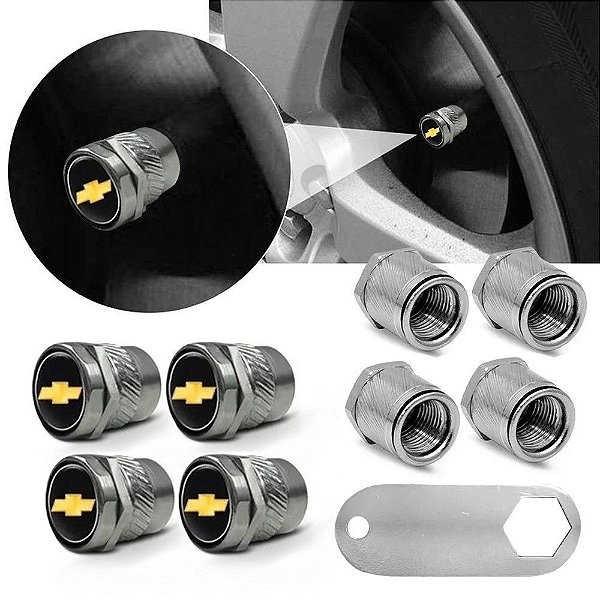 KIT TAMPA VALVULA PNEU G2 COM LOGO CHEVROLET COR METAL