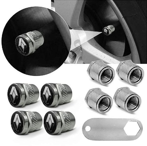 KIT TAMPA VALVULA PNEU G2 COM LOGO RENAULT COR METAL