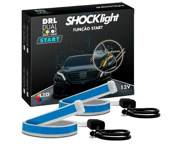 KIT DRL LED 156LEDS ACENDE BRANCO/AMBAR FAROL E LANTERNA SEQUENCIAL 60 CM PAR SHOCK LIGHT