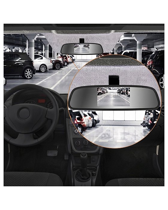 RETROVISOR INTERNO UNIVERSAL COM DISPLAY 4.3 LCD CAMERA A PARTE HY IMPORT