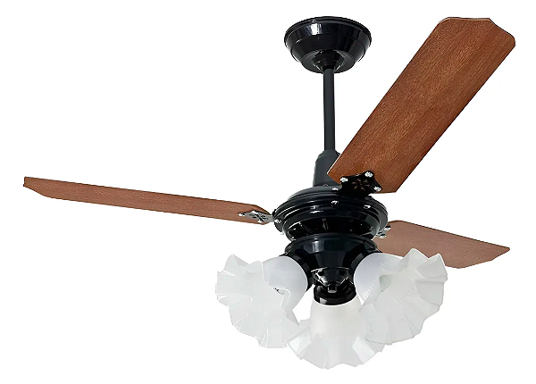 Ventilador de Teto Loren-Sid Diplo M3 Diamante Preto 220V com Pás de Madeira MDF Mogno Ref-894