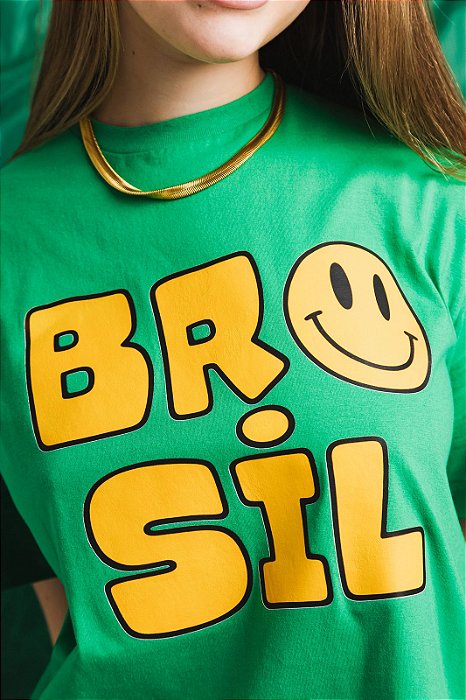 CAMISETA "BRASIL FELIZ" - P AO G5 - VERDE BANDEIRA