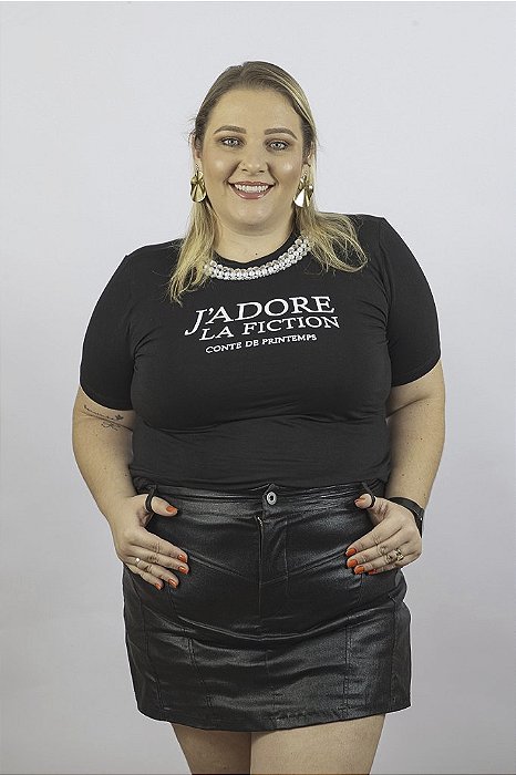 T-SHIRT PEDRARIA "JADORE" P AO G5 - PRETA