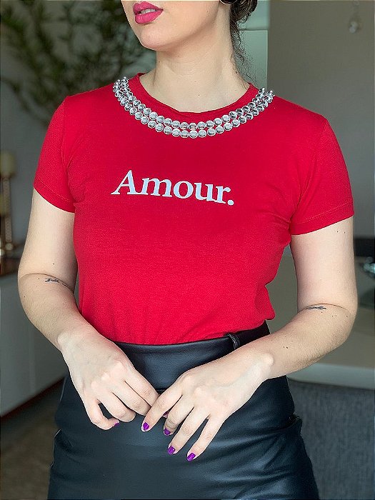 T-SHIRT PEDRARIA "AMOUR" P AO G5 - VERMELHA