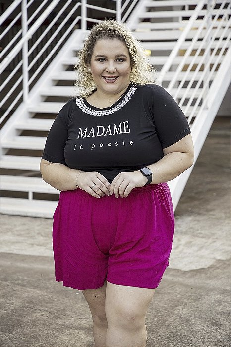 T-SHIRT PEDRARIA "MADAME" P AO G5 - PRETO