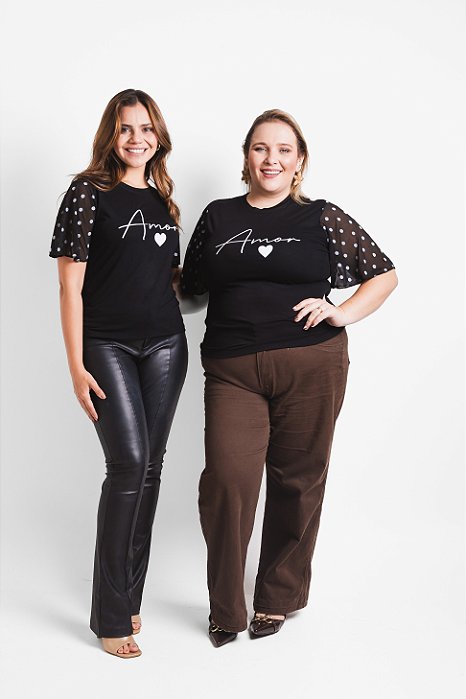 T-SHIRT MANGA GODÊ "AMOR" P AO G5 - PRETA