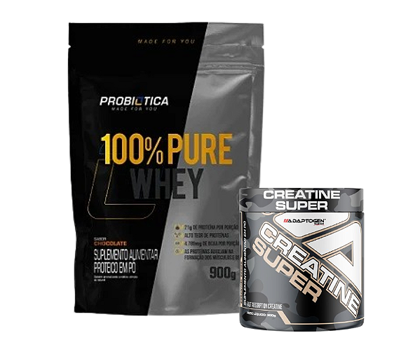 Promoção 1 100% Pure whey refil 900g probiotica + 1 Creatine Super 300g adaptogen