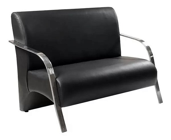 Poltrona Sofá Namoradeira Em Curvin 2 Lugares Decorativa Confortável para Quarto Sala de Espera Recepção Braço Cromado