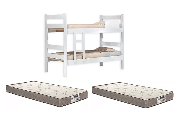Kit Beliche De Madeira Reforçada + 2 Colchão 100% Espuma D28 Dupla Face