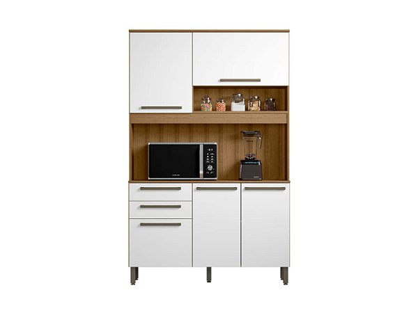 Kit Armário De Cozinha Compacto Multiuso Espaçoso Com 5 Portas 2 Gavetas 1,20 Luxo Pm