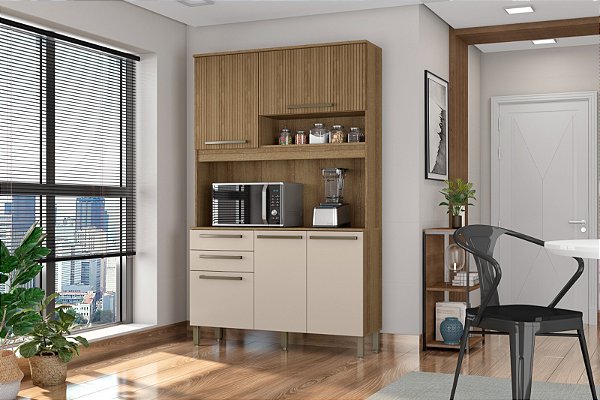 Kit Armário De Cozinha Compacto Multiuso Espaçoso Com 5 Portas 2 Gavetas 1,20 Luxo Pm