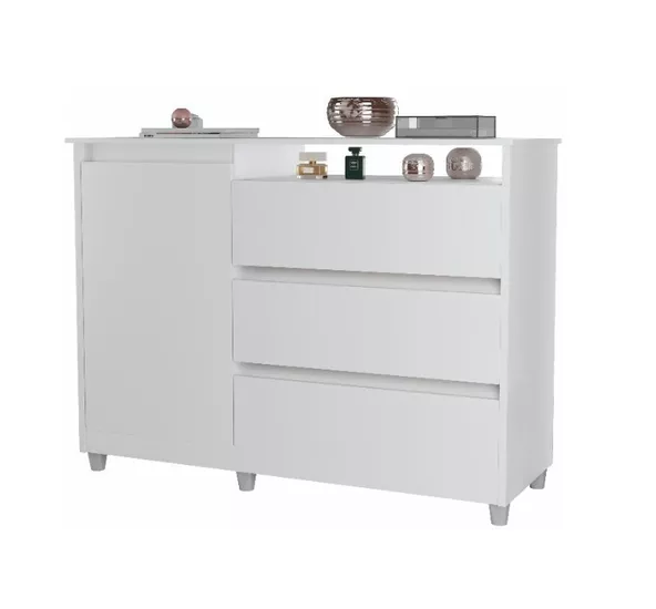 Cômoda Multiuso Organizadora Espaçosa Com 1 Porta 3 Gavetas Luxo Sk