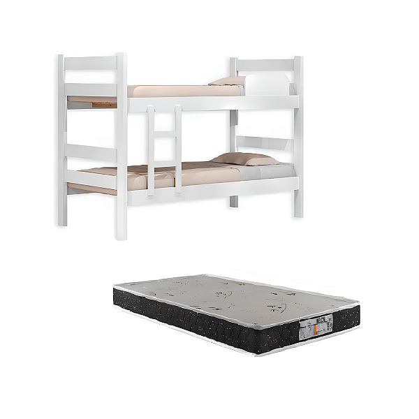 Kit Beliche De Madeira Reforçada 100% Mdf + 1 Colchão Inteiro Espuma D20 Solteiro