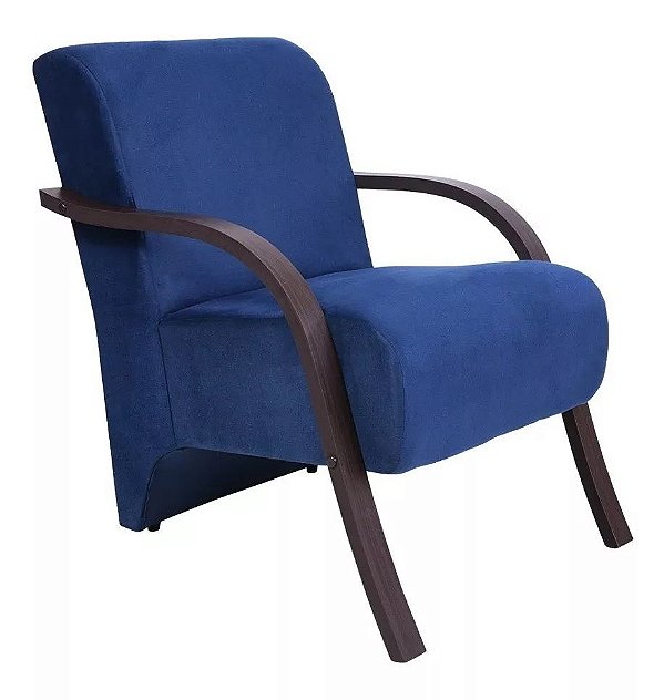 Poltrona para Sala Premium Confortável em Suede com Braços de Madeira