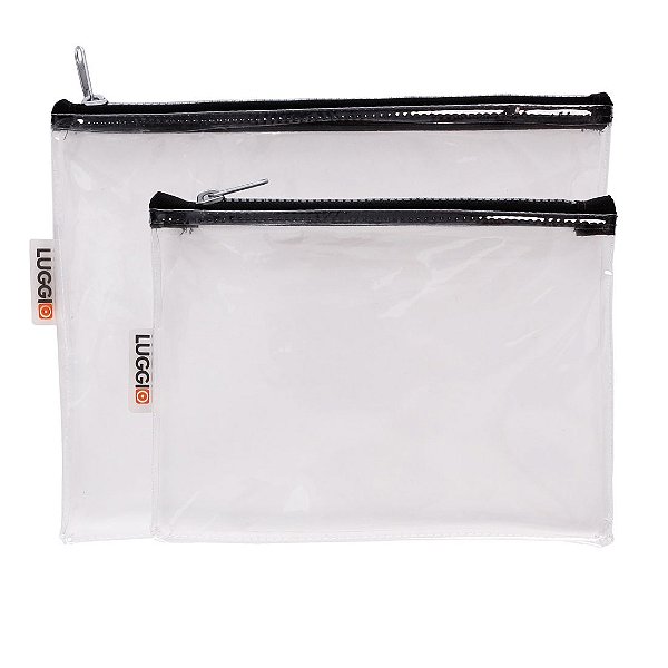 Kit 2 Necessaires de Viagem Luggio Tamanho Média e Grande Pretas Transparentes