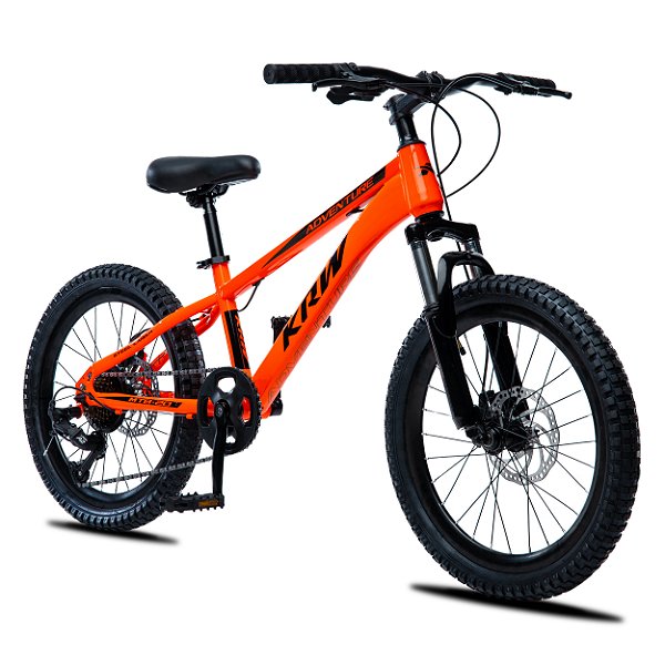 Bicicleta MTB KRW Aro 20 com câmbio 7 velocidades L20 Laranja/Preto