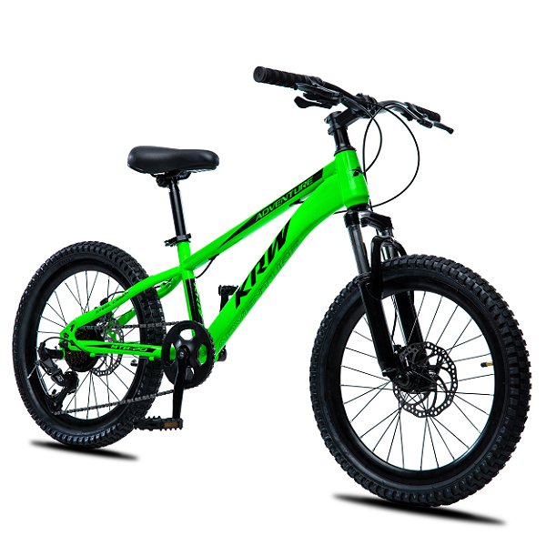 Bicicleta MTB KRW Aro 20 com câmbio 7 velocidades L20 Verde/Preto