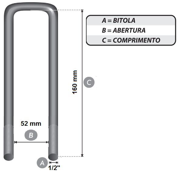 grampo B 1/2 x 52 x 160 mm