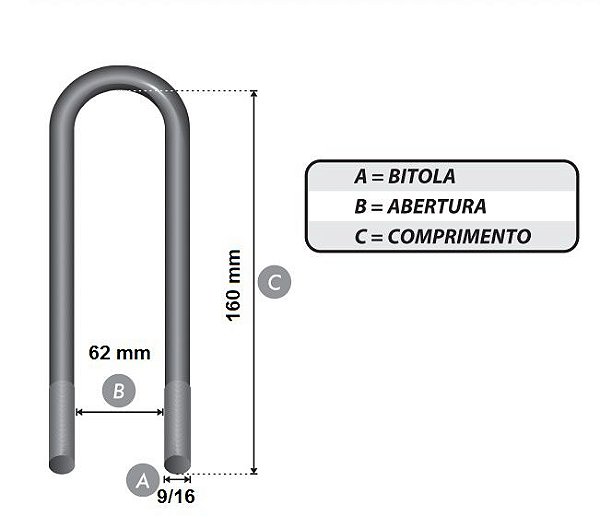 Grampo tipo C 9/16 x 62 x 160 mm redondo