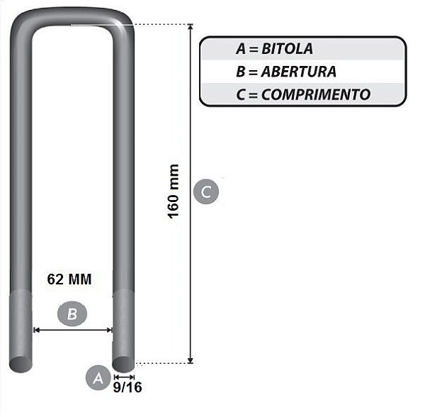 Grampo tipo B 9/16 x 62 x 160 mm Quadrado